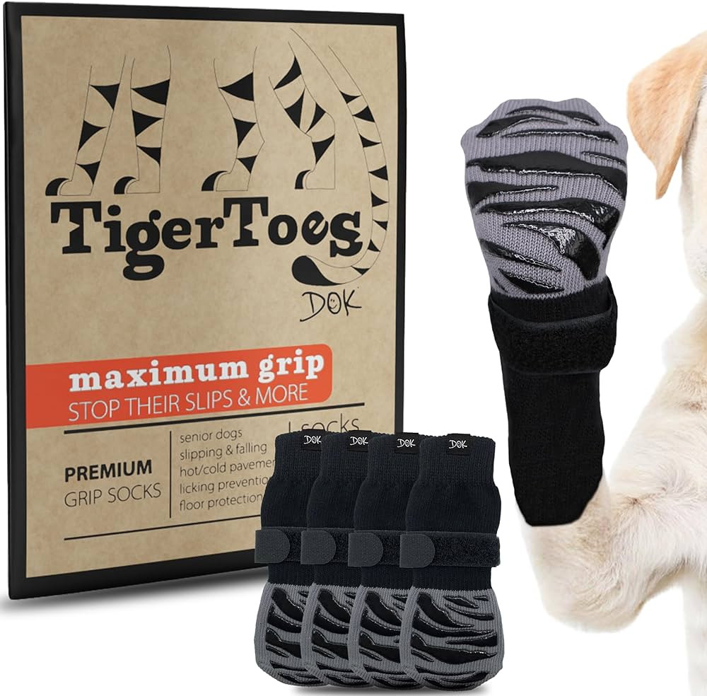 DOK TigerToes Premium Non-Slip Dog Socks for Hardwood Floors - Extra-Thick Grip That Works Even W... | Amazon (US)