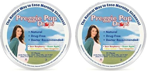 Three Lollies Preggie Pop Drops - 21 Drops - Morning Sickness Relief During Pregnancy - Safe for Pregnant Mom & Baby - Gluten Free - Four Flavors: Lemon, Raspberry, Green Apple, Tangerine (Pack of 2) | Amazon (US)