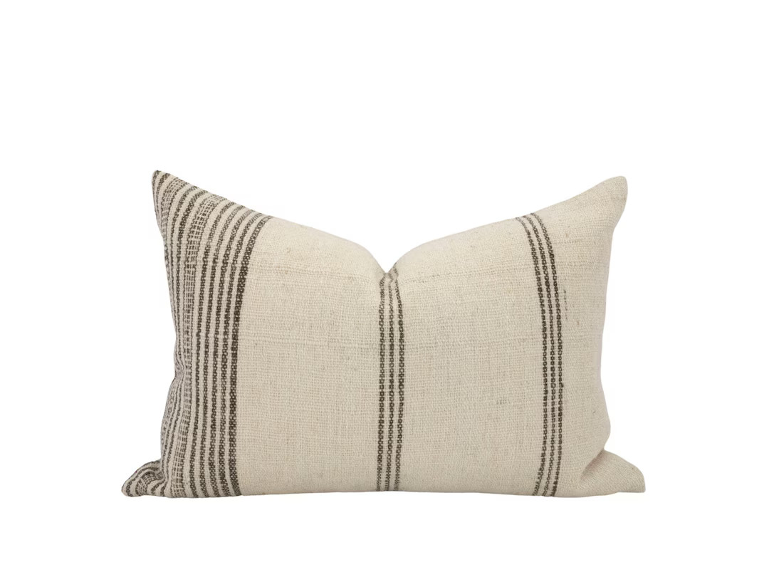 MIRIAM || Stripe Wool Pillow Cover Cream Bhujodi Pillow Farmhouse Stripe Cream Vintage Wool Handw... | Etsy (US)