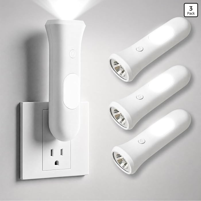 4 in 1 Emergency Lights for Home Power Failure, 3 Pcs Rechargeable LED Flashlight Plug in Wall, A... | Amazon (US)