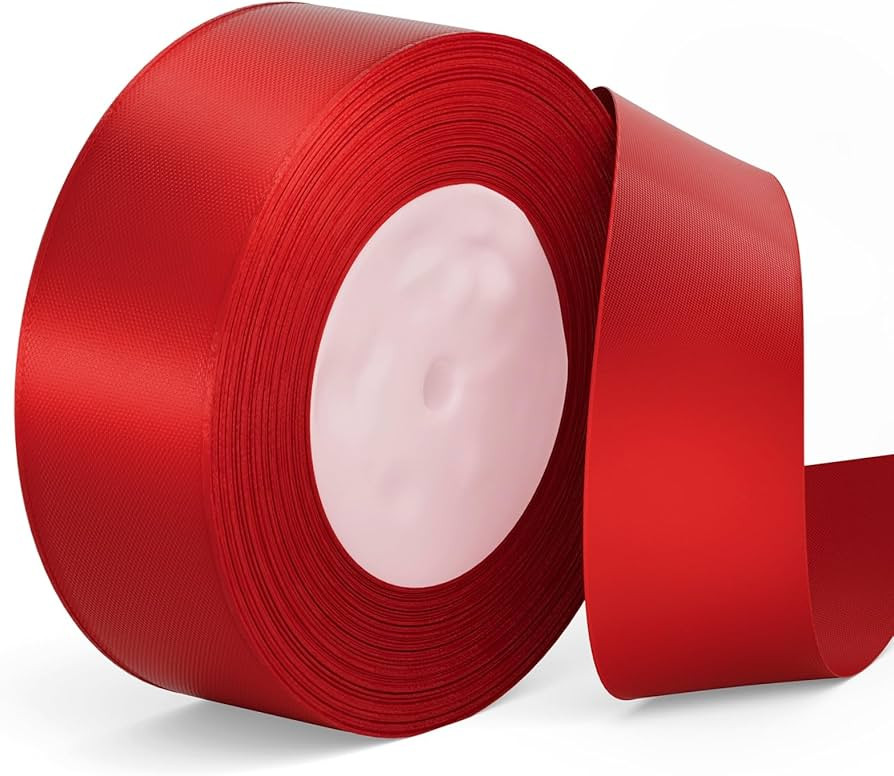 Red Ribbon 1-1/2 Inch Red Satin Fabric Polyester Ribbon 50 Yards for Flower Bouquet Craft Wrappin... | Amazon (US)