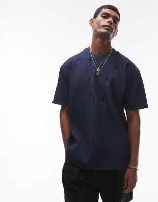 Topman oversized fit plisse t-shirt in navy | ASOS | ASOS (Global)