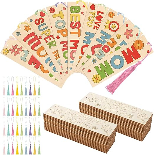 36 Pcs Color Your Own Mother's Day Bookmarks for Kids DIY Mother's Day Gifts Wooden Blank Bookmar... | Amazon (US)