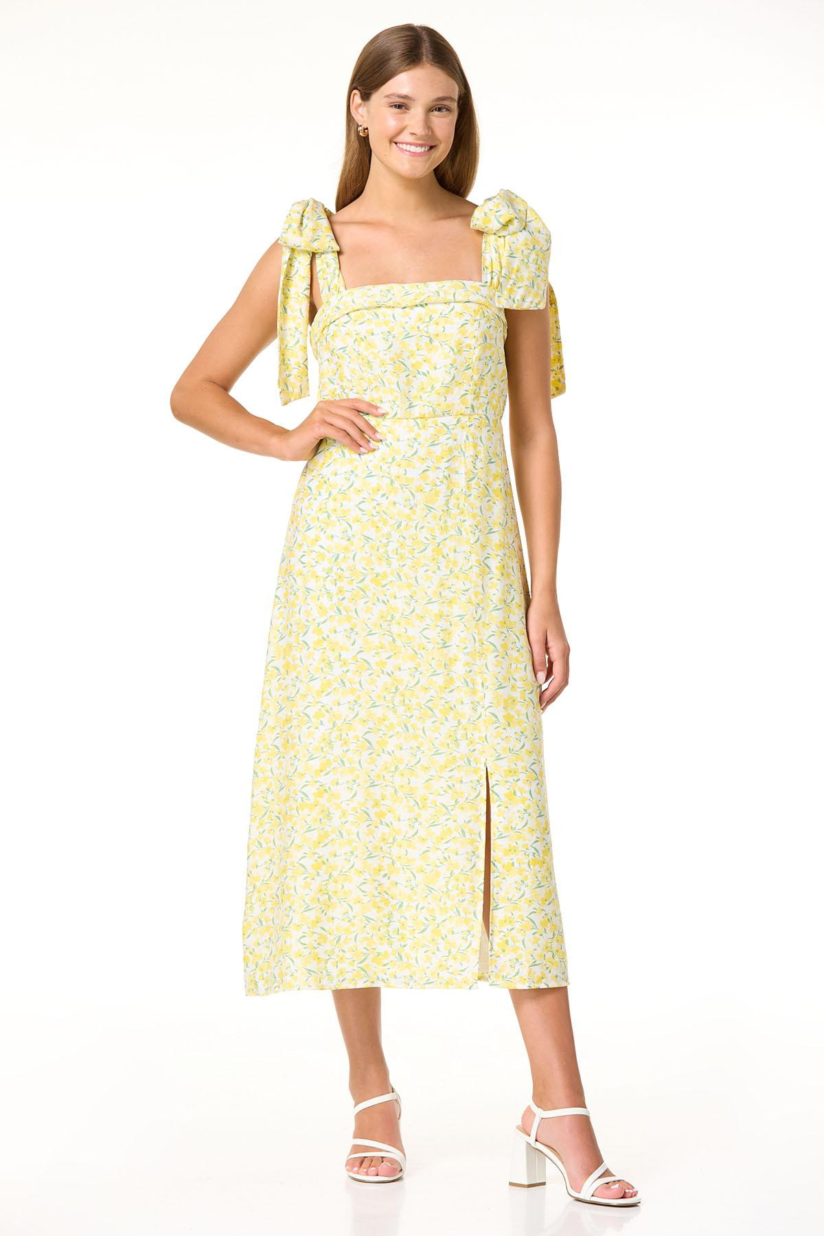 Yellow Floral Bow Strap Dress | Cato Fashions
