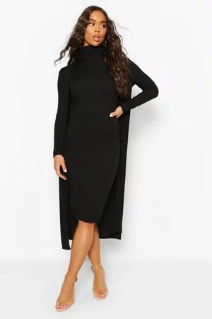 Rib Funnel Neck Midi Dress And Duster | Boohoo.com (US & CA)