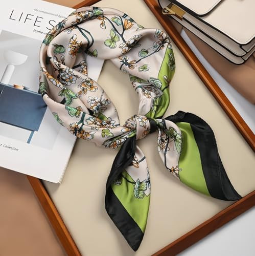 LECHI Satin Head Scarf Silk Like Hair Scarf Stain Bandana For Women Hair Scarves Accessories Lightweight Fashion Wrap Neck Silk (Green Butterfly) | Amazon (US)