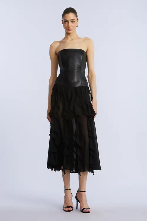 bcbg Leather Chiffon Dress in Black at Nordstrom, Size 4 | Nordstrom
