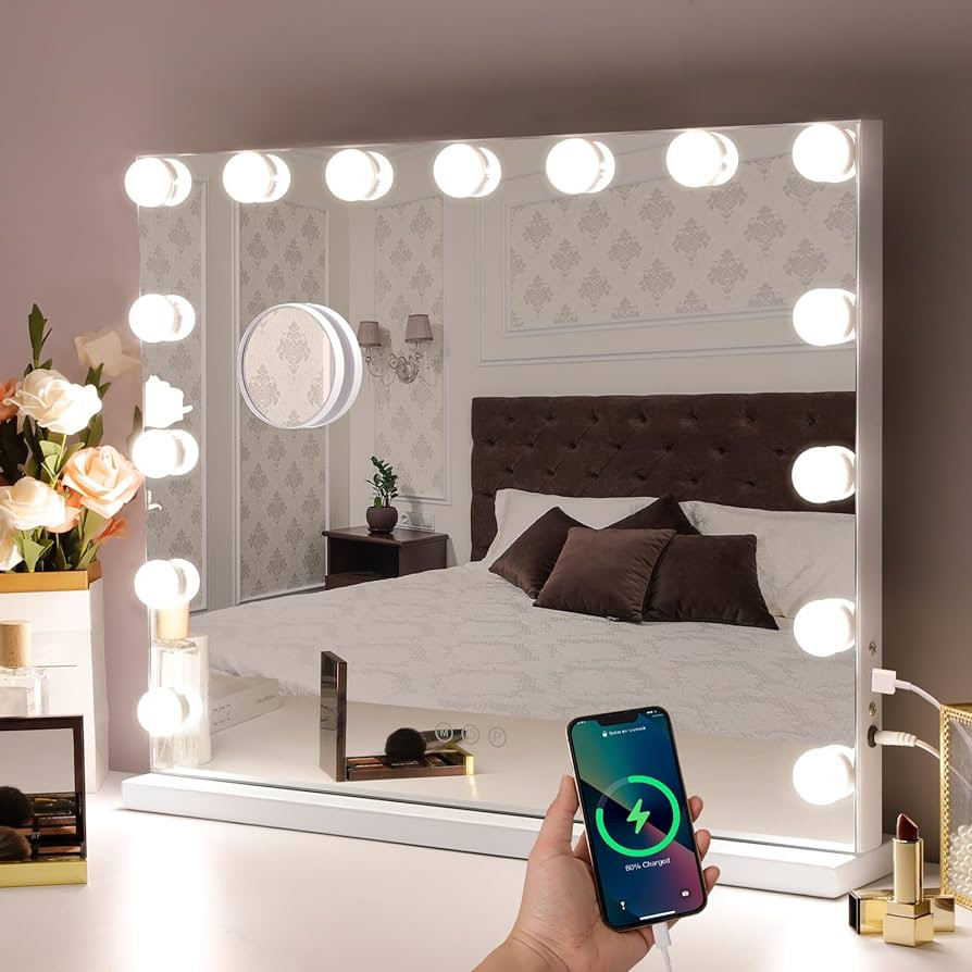 Hansong Vanity Mirror with Lights, 22''x18'' Hollywood Mirror, Makeup Mirror with 15 Dimmable Bul... | Amazon (US)