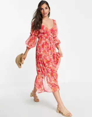 Miss Selfridge tie front chiffon midaxi dress in hand painted floral | ASOS | ASOS (Global)