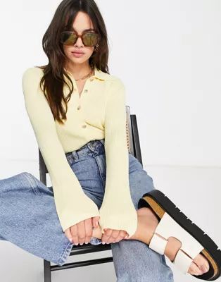 Selected Femme knitted button through polo cardigan in yellow | ASOS (Global)