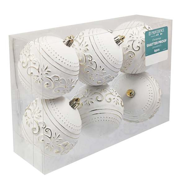 6-Count Shiny Gold & White Shatterproof Ball Ornament, 3.1" | At Home