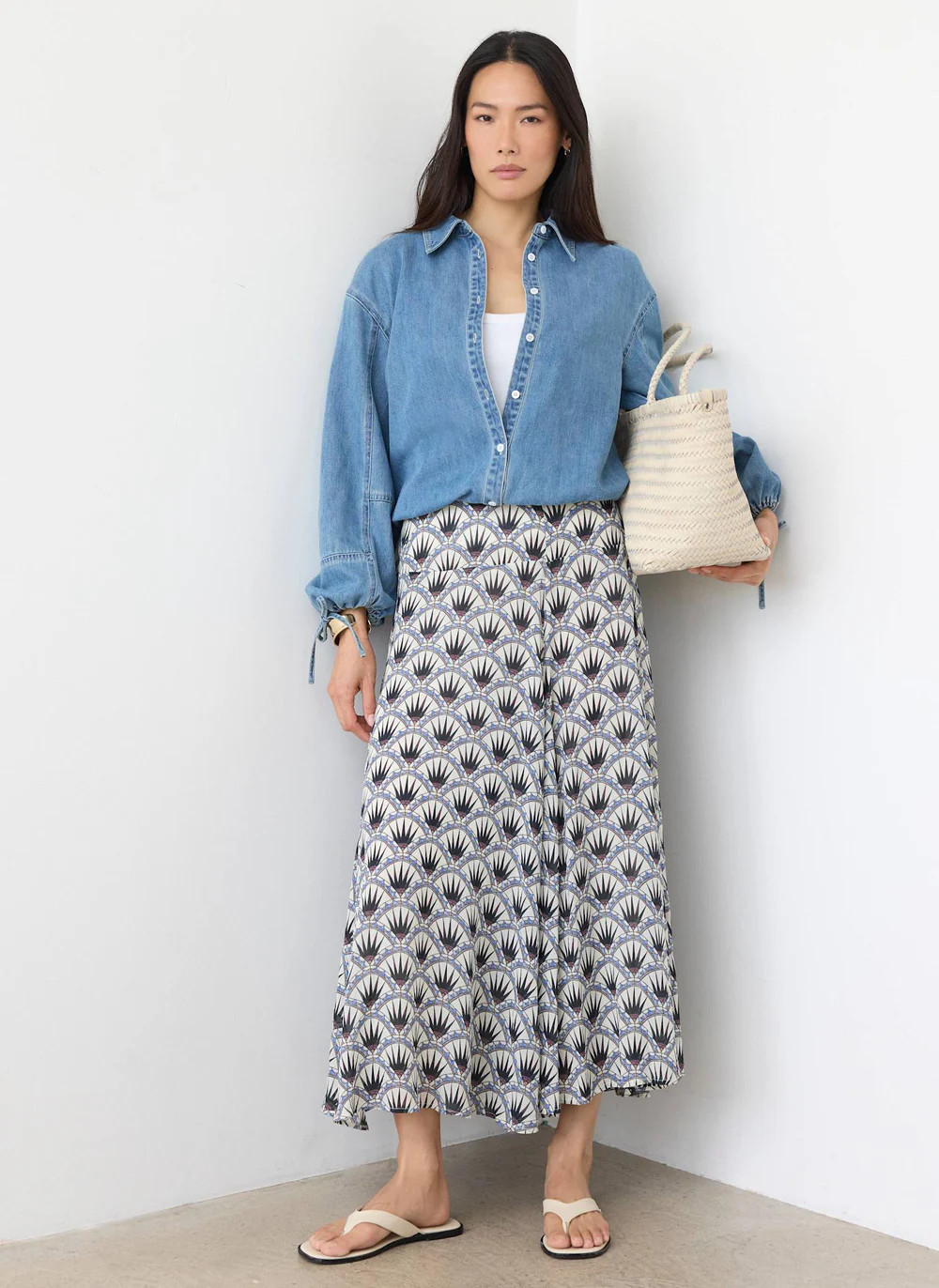 Blue Geo Print Drop Waist Maxi Skirt | Mint Velvet