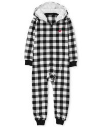 Unisex Kids Matching Family Christmas Long Sleeve Buffalo Plaid Fleece Hooded One Piece Pajamas | The Children's Place