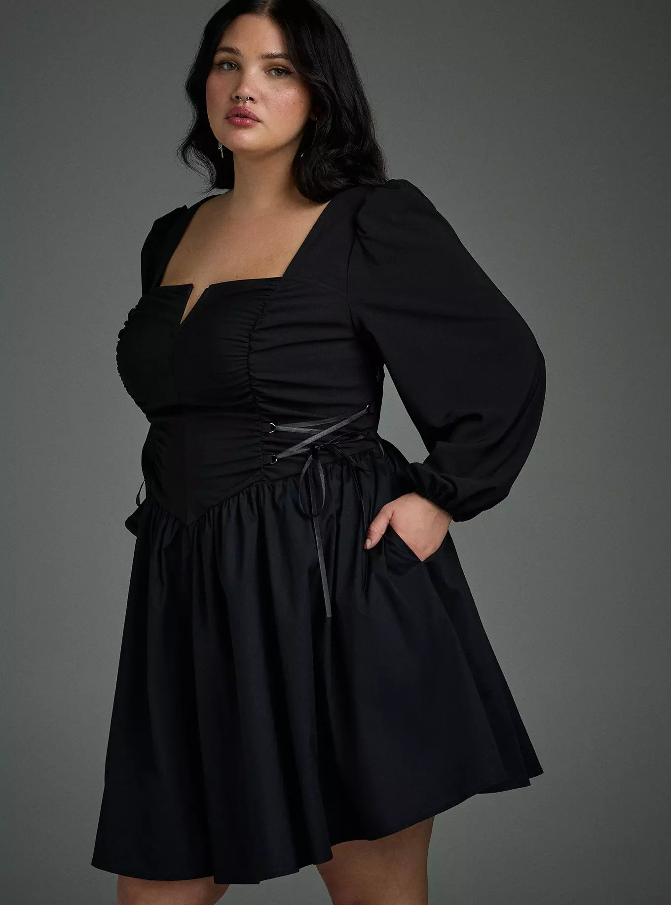 Nightfall Puff Sleeve Basque Waist Dress | Torrid (US & Canada)
