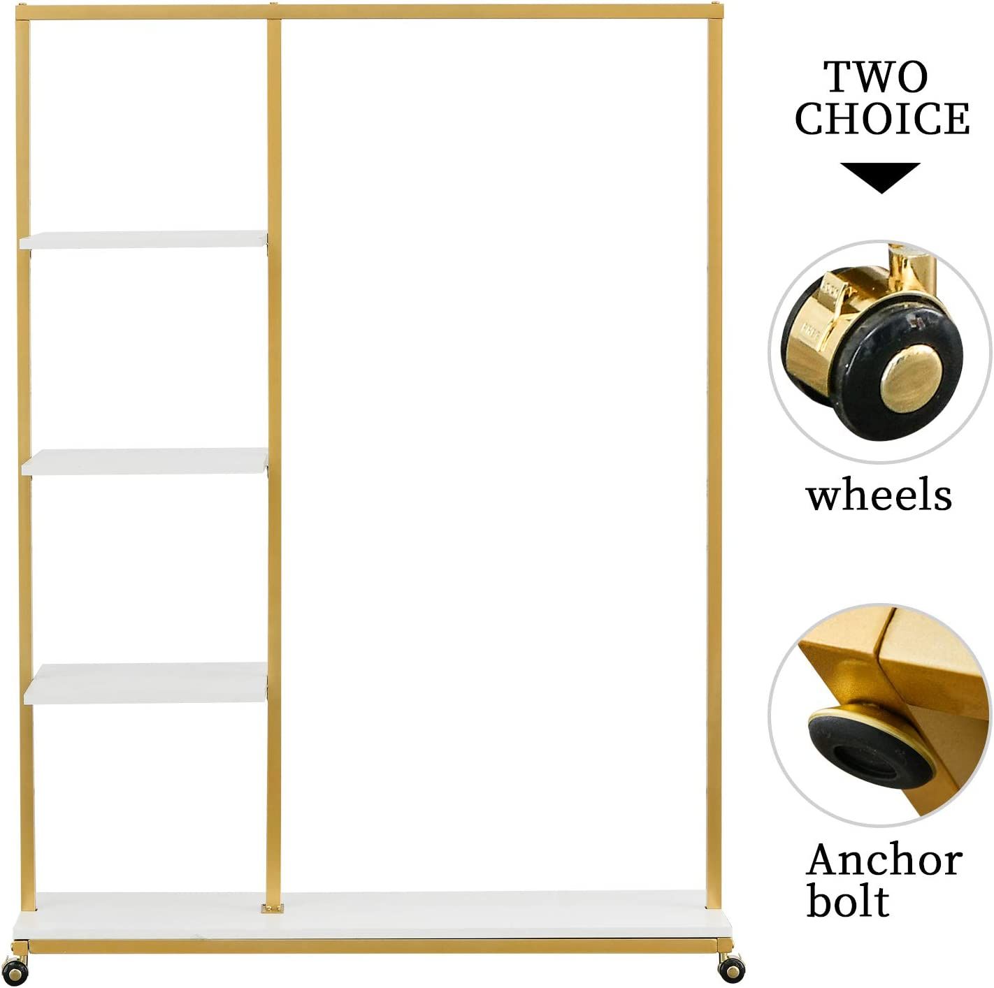 BOSURU Rolling Gold Clothing Racks on Wheels with Metal Pipes Modern Floor Standing Clothes Displ... | Amazon (US)