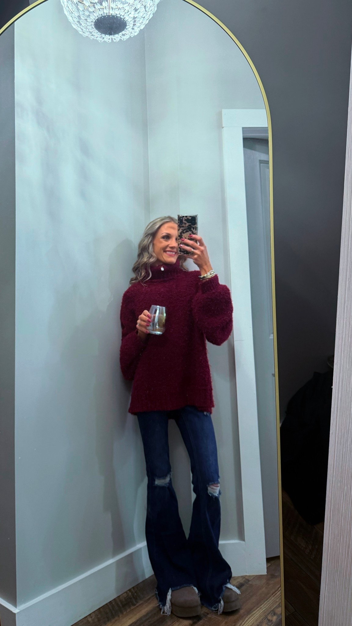 Cute sweater ✔️ Flare jeans ✔️ Platform slides ✔️ = A simple outfit for a little Sunday funday girls day 

#LTKmomlife #LTKgrwm #LTKootd