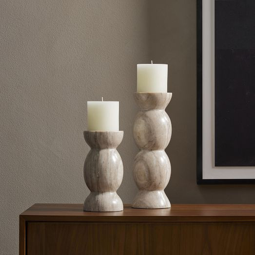 Kivu Marble Pillar Candle Holders (Set of 2) | West Elm (US)
