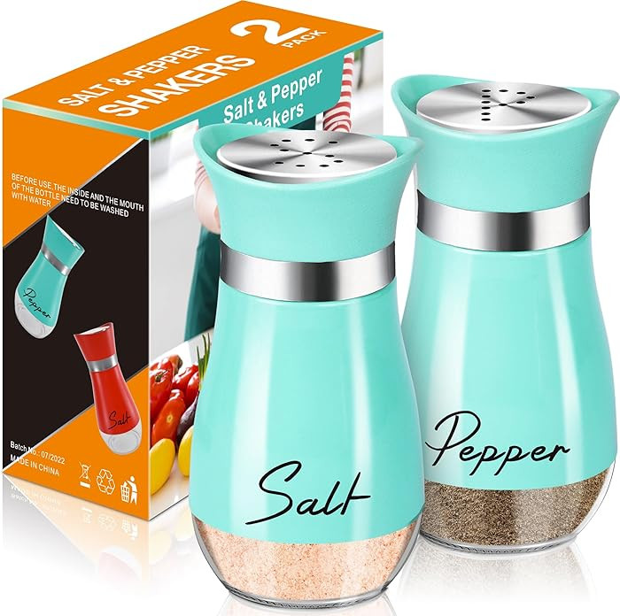 Salt and Pepper Shakers Set,4 oz Glass Bottom Salt Pepper Shaker with Stainless Steel Lid for Kit... | Amazon (US)