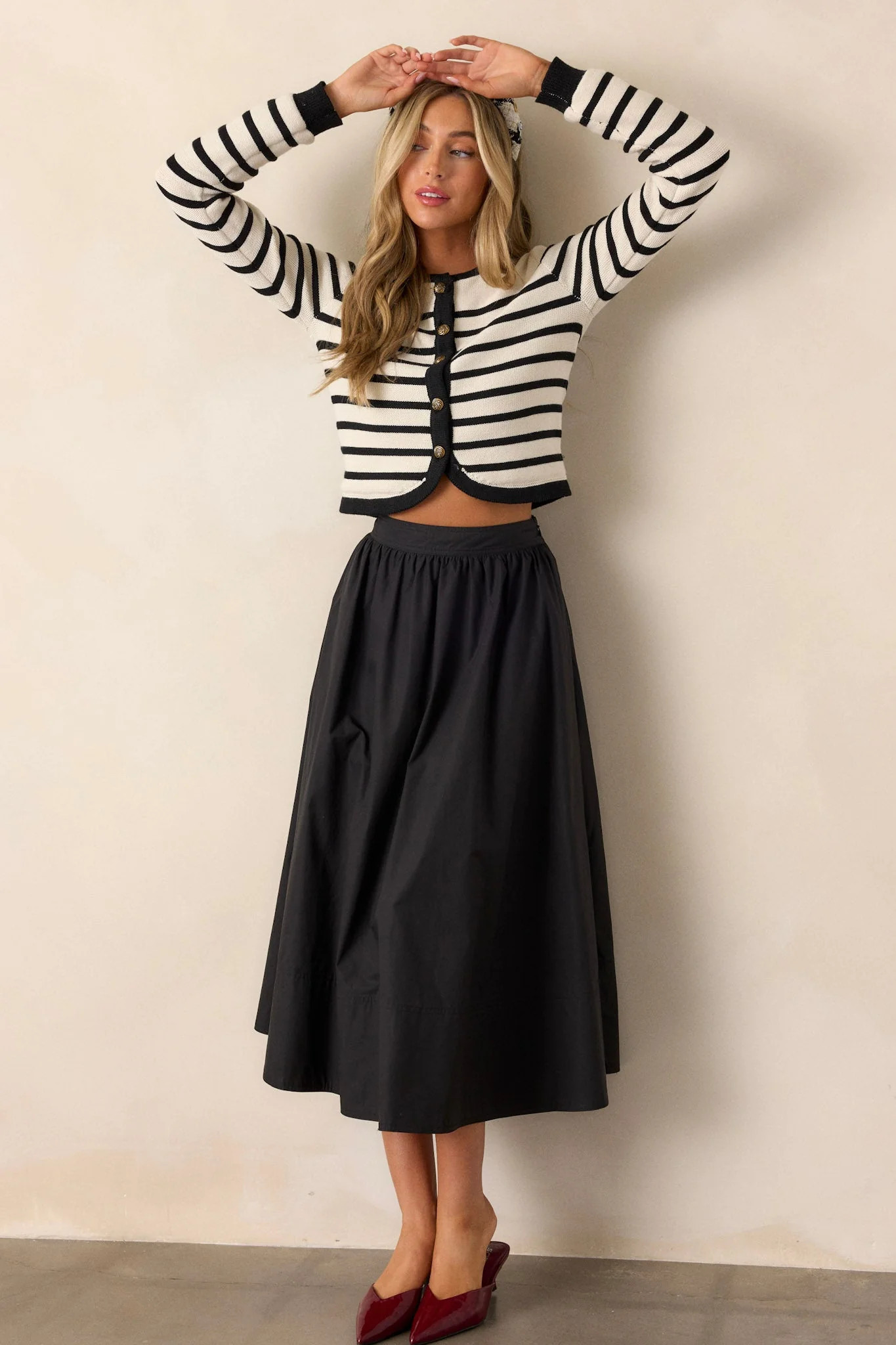 Beneath The Surface 100% Cotton Black Midi Skirt | Red Dress