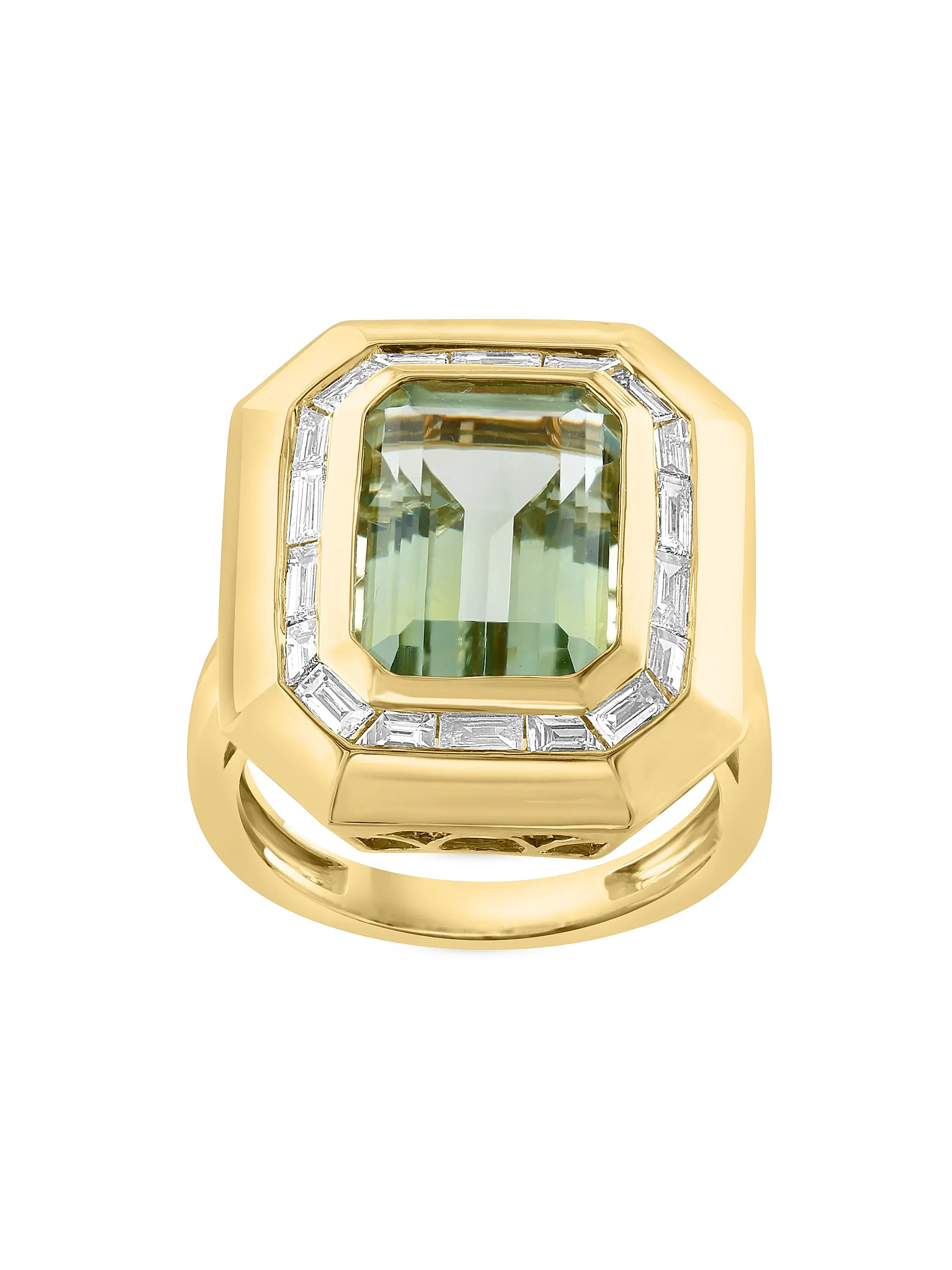 14K Yellow Gold, Green Amethyst & 0.65 TCW Diamond Cocktail Ring | Saks Fifth Avenue