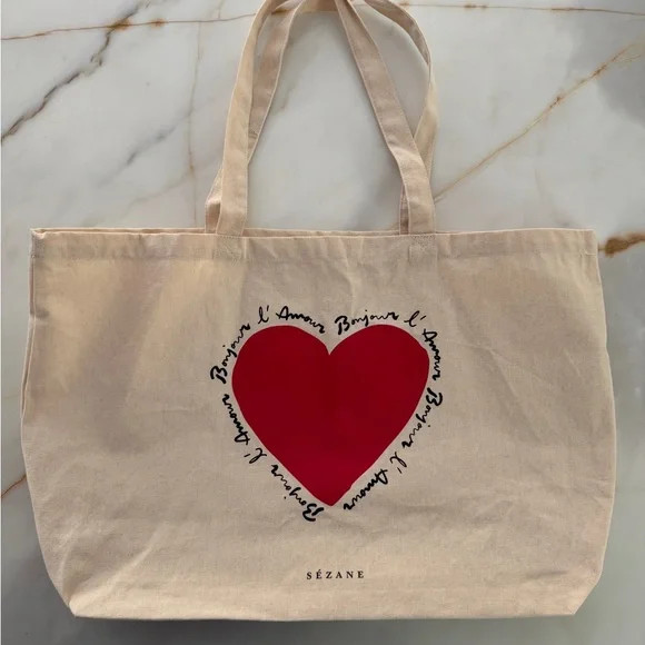 Sézane | Cream Tote with Red Heart | Poshmark