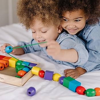 Melissa & Doug Primary Lacing Beads - Educational Toy With 30 Wooden Beads and 2 Laces - Beads Fo... | Amazon (US)