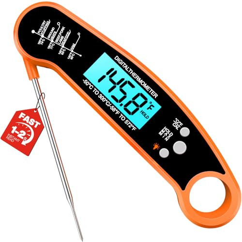 Meat Thermometer Digital – Instant Read Food Thermometer for Grilling, BBQ, Air Fryer, Smoker, Candy Making with Foldable Probe, Kitchen Gadgets, BBQ Essentials, Gift for Dad, Men, Orange | Amazon (US)