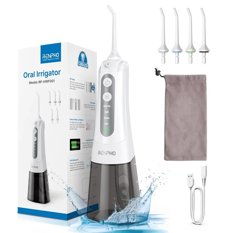 RENPHO Rechargeable Water Flosser Oral Irrigator Portable, White - Walmart.com | Walmart (US)