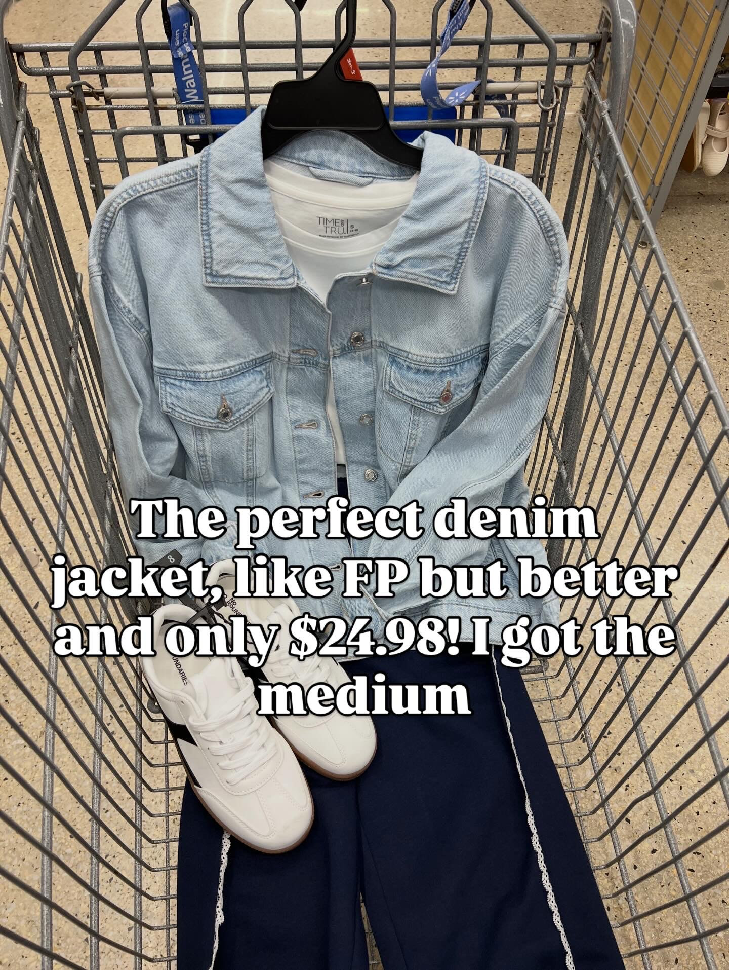 Walmart denim jacket I have and love, it’s oversized but I still went up one size to a medium. #walmartfashion 