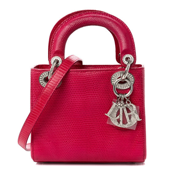 Lizard Swarovski Crystal Mini Lady Dior Dark Pink | FASHIONPHILE (US)