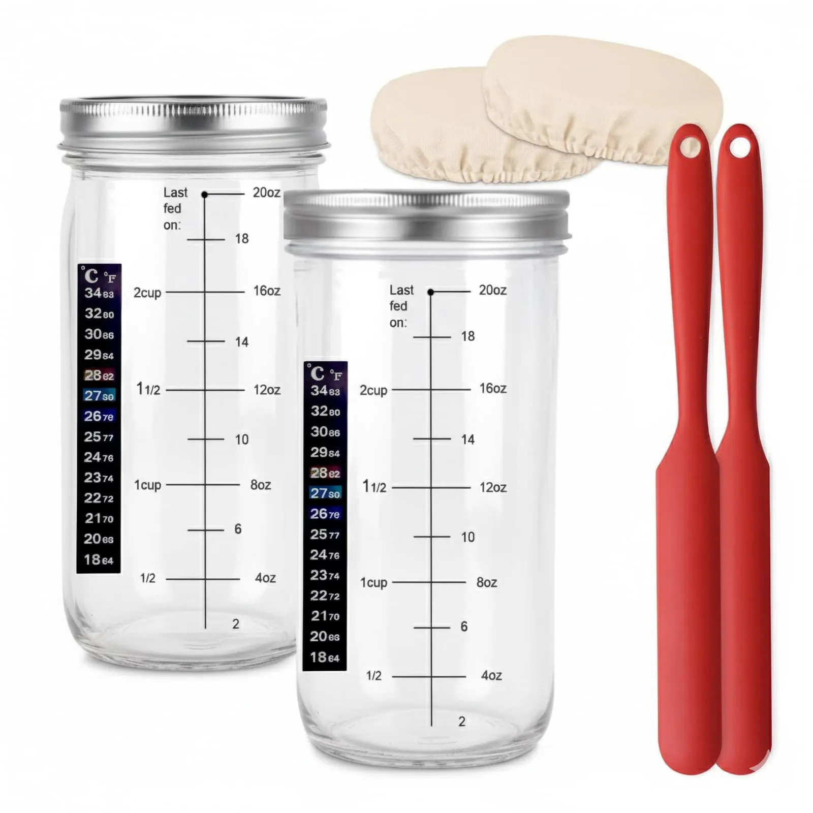 Etokfoks 24 OZ 2 Pack Sourdough Starter Kit with Extra Thermometer Strips and Breathable Covers for Perfect Sourdough Bread Rubber in Clear | Lowe's