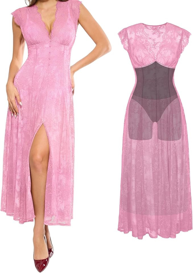 Popilush Women's Formal Wedding Guest Lace Sleeveless V Neck Maxi Shapewear Dress Evening Mother ... | Amazon (US)