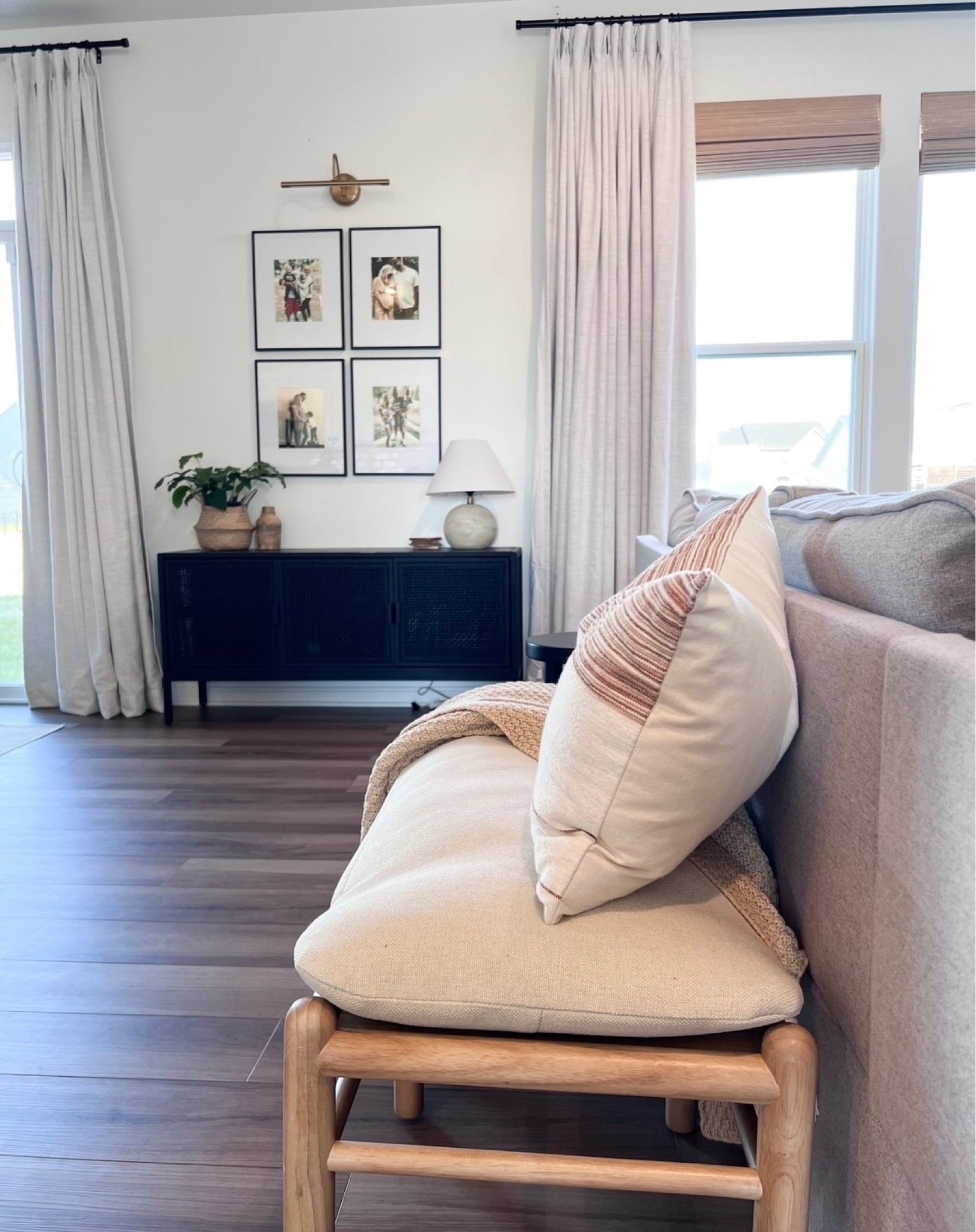 I switch this area around so much, but here is one of my many set up’s for it 

Entryway, Studio McGee, bench, seating, storage cabinet, picture frames, gallery wall, picture light, throw pillow, table lamp 

#LTKunder100 #LTKhome