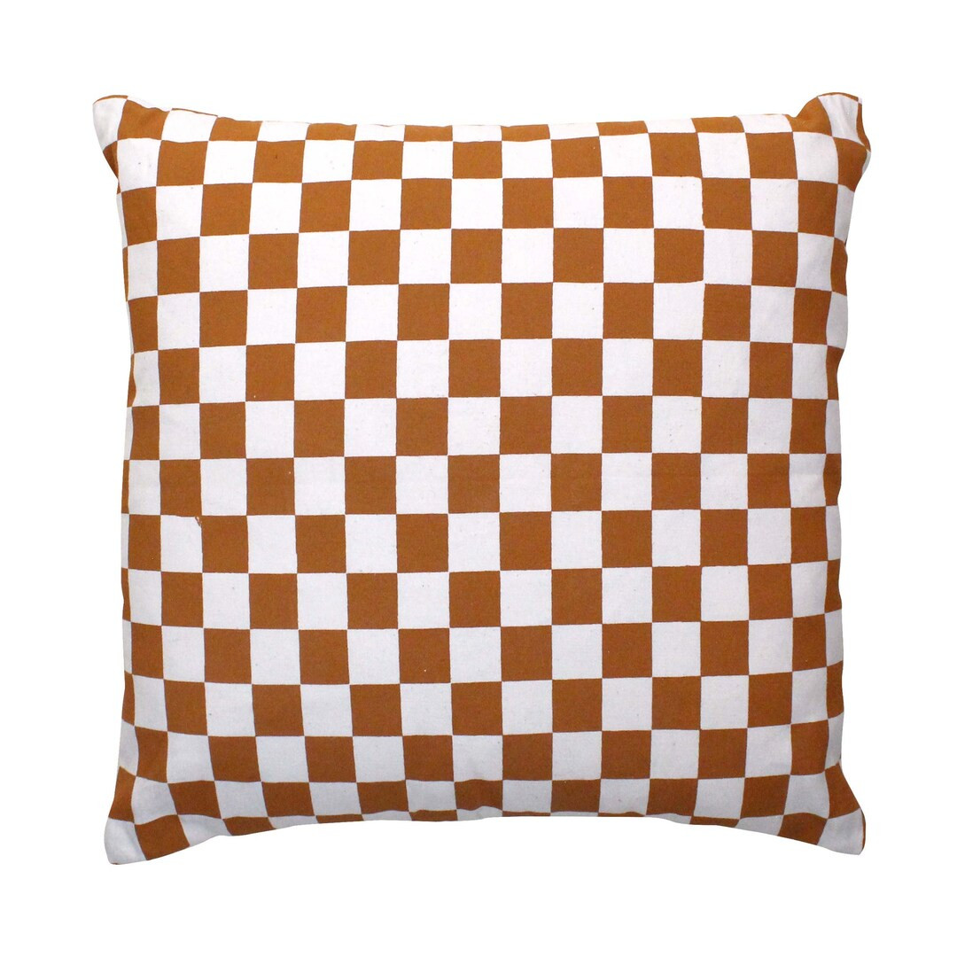 Checkered Pillow Cover - Rust | Checkerboard Throw Pillow | Brown Checked Cushion | Orange Pillow... | Etsy (US)