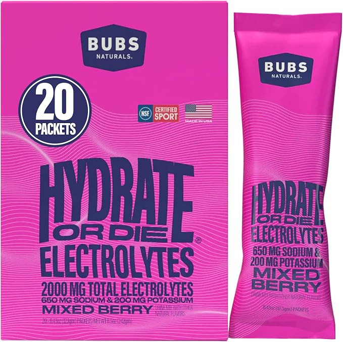 BUBS Naturals - Hydrate or Die Electrolytes Powder Packets for Fast Absorption | Premium 2000mg E... | Amazon (US)