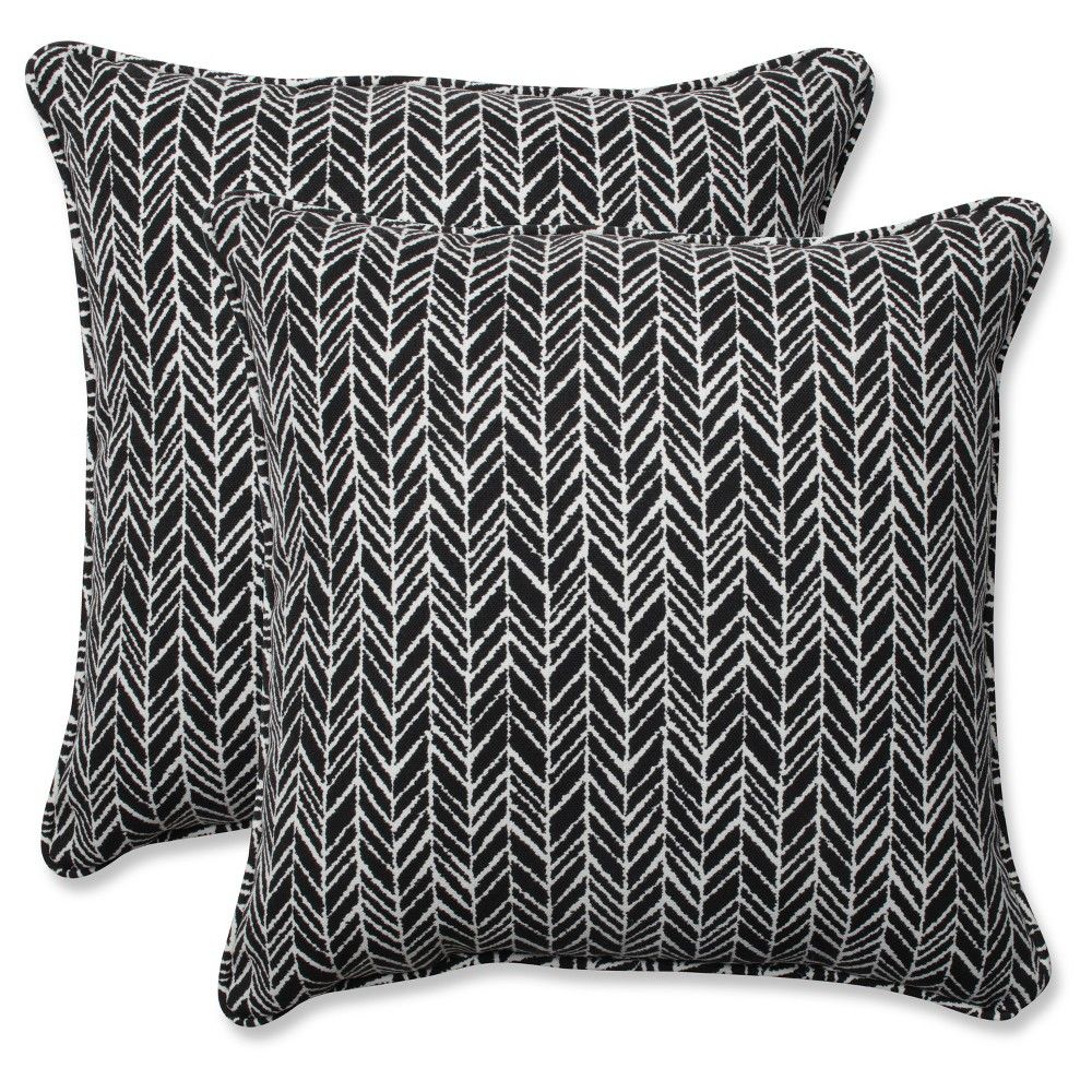 Outdoor/Indoor Herringbone Black Throw Pillow Set of 2 - Pillow Perfect, Adult Unisex | Target