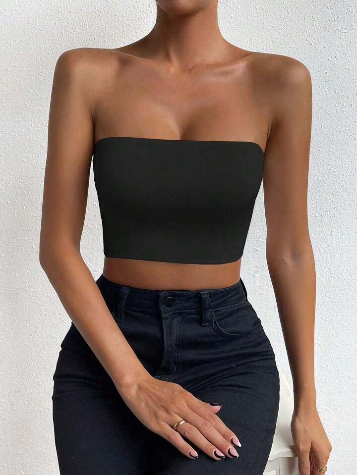 SHEIN Glamour Ladies Solid Color Cropped Strapless Top | SHEIN