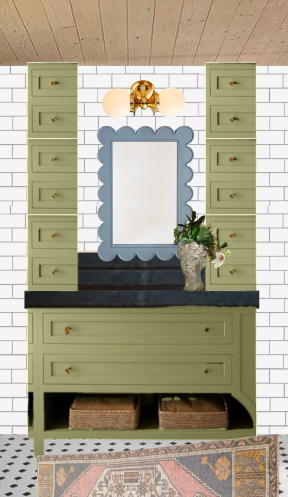 Primary bathroom mood board! Green cabinetry, soapstone counters, scallop mirror, subway tile bathroomm

#LTKSpringSale #LTKsalealert #LTKhome