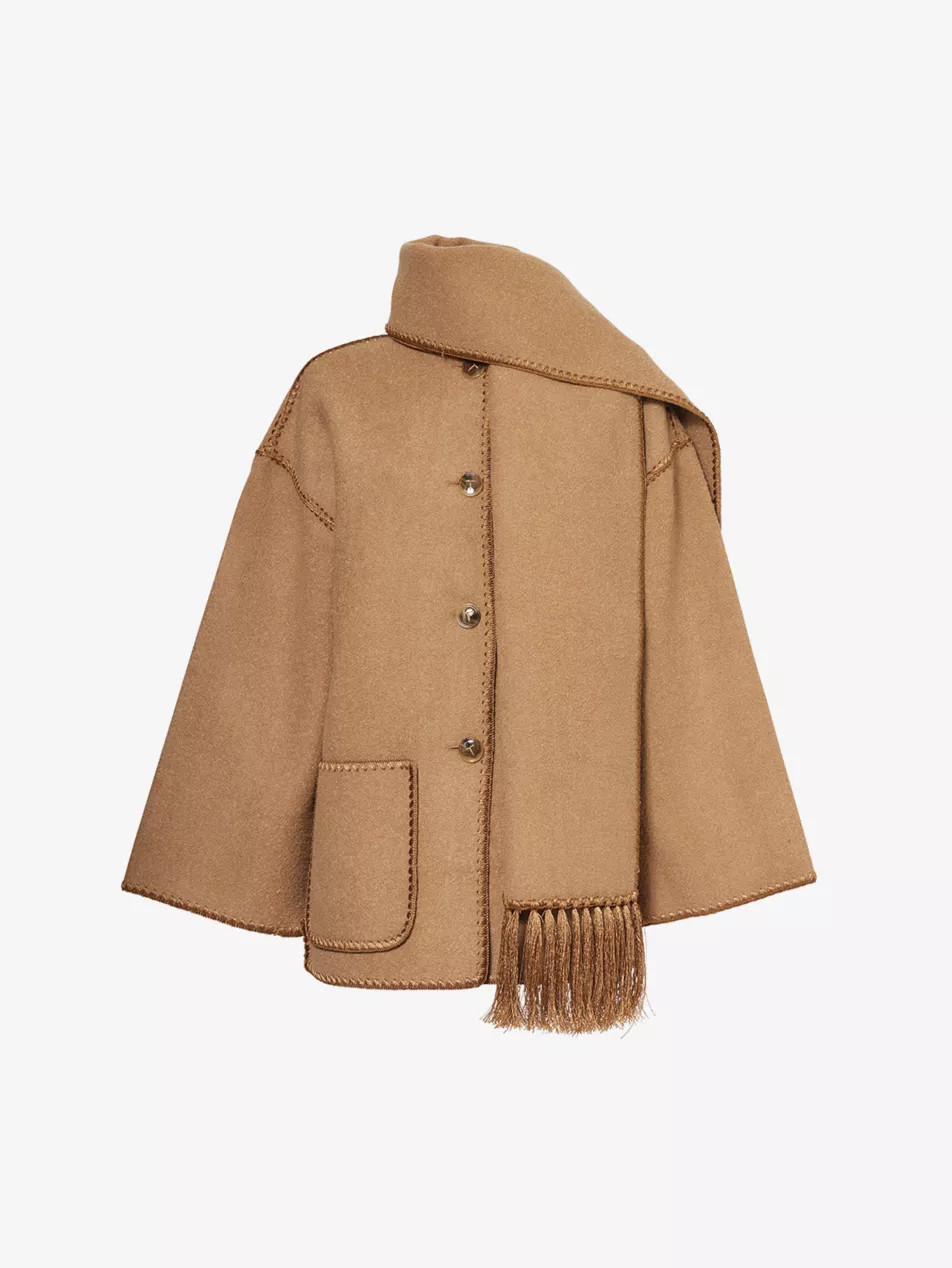 Embroidered scarf relaxed-fit recycled wool-blend jacket | Selfridges