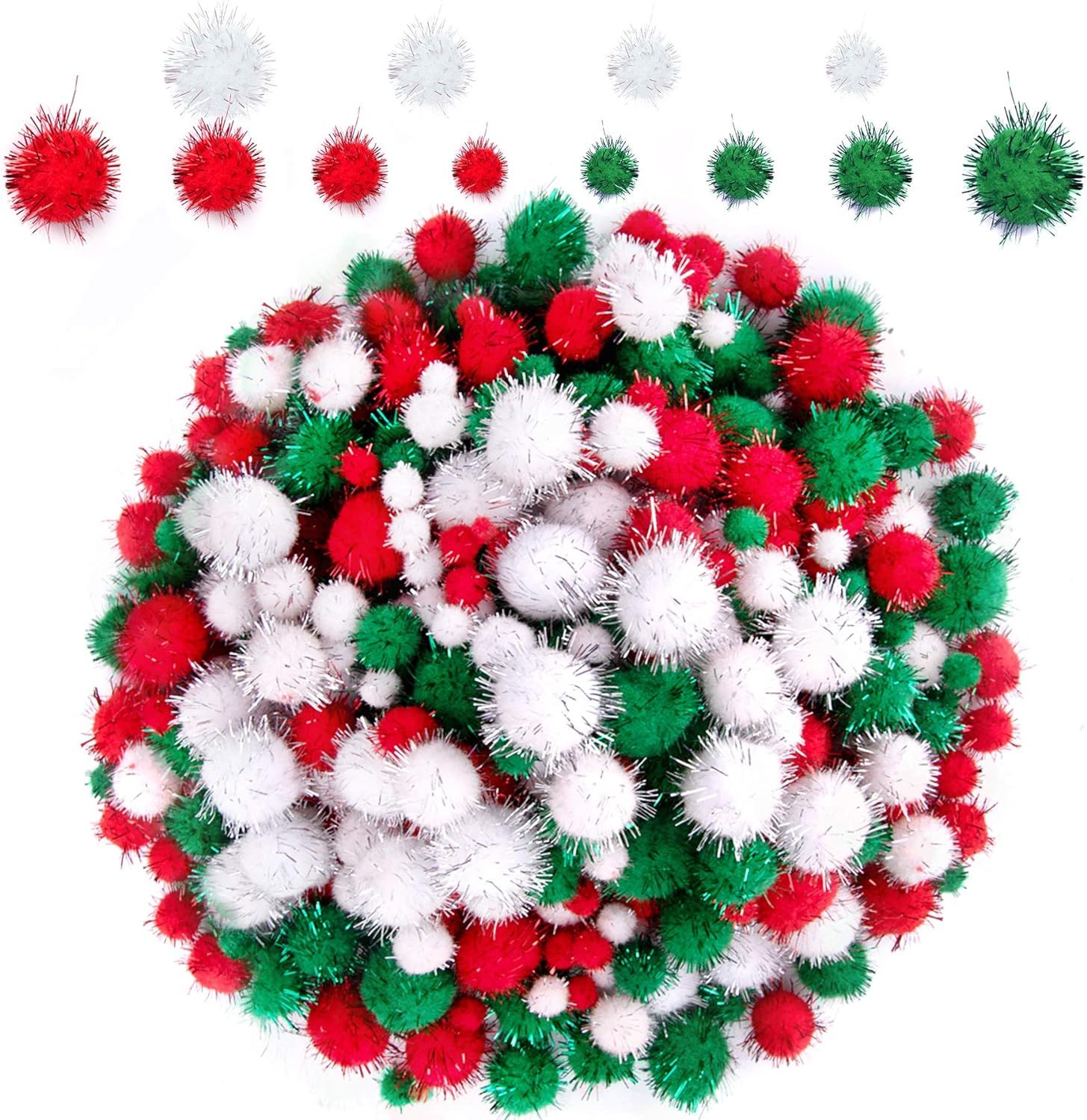 BQTQ 1200 Pieces Christmas Pom Pom Tinsel Pom Pom Balls Glitter Fluffy Pom Pom for Craft Making a... | Amazon (US)