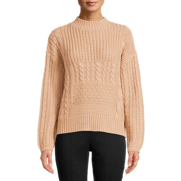Time and Tru Women's Patchwork Mixed Stitch Sweater | Walmart (US)