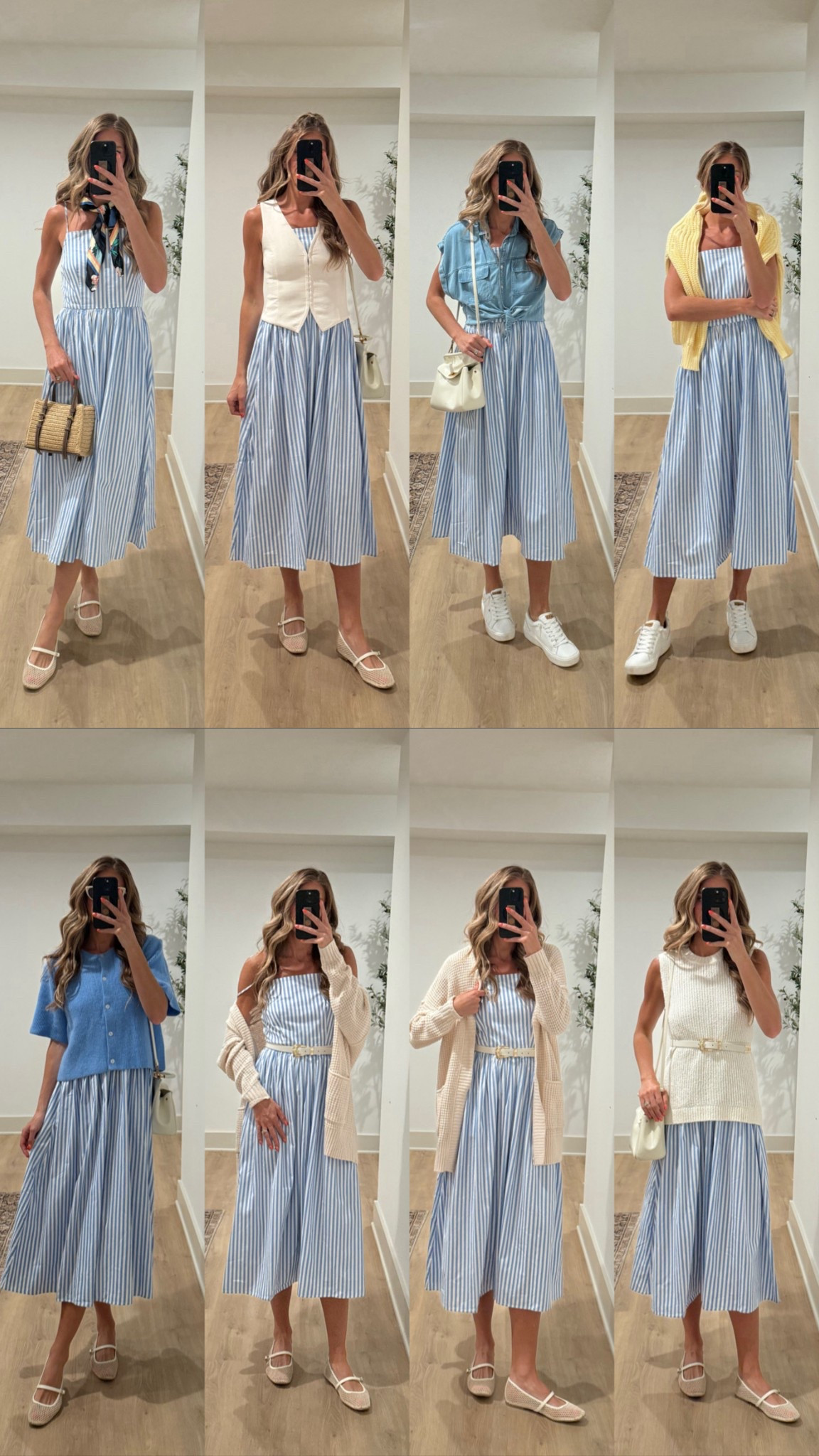 Ways to wear a blue striped dress for summer. I love this one from Walmart. Size down to small 
Size 6 in white vest
Small all cardigans and white knit top 
Sneakers are 20% off with TALLBLONDEBELL (the comfiest ever and arch support)

#LTKSummerEdit #LTKStyleTip #LTKFindsUnder50