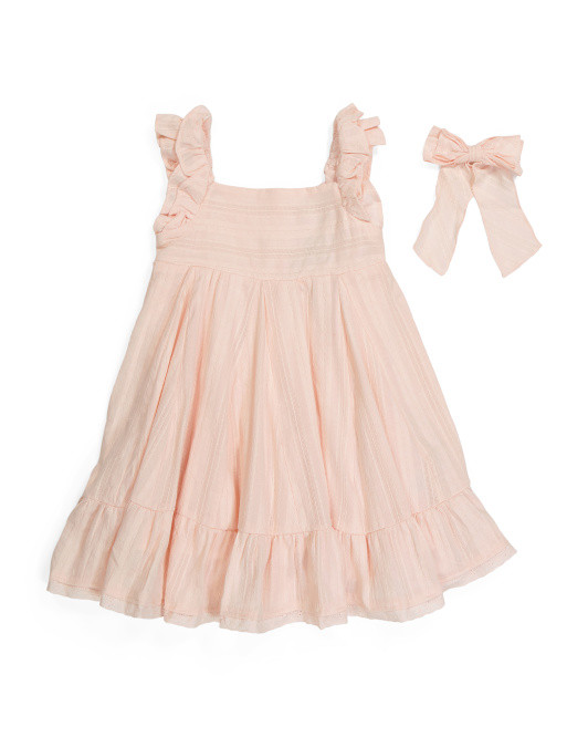 Toddler Girls Ruffled Dress With Matching Hair Bow | TJ Maxx
