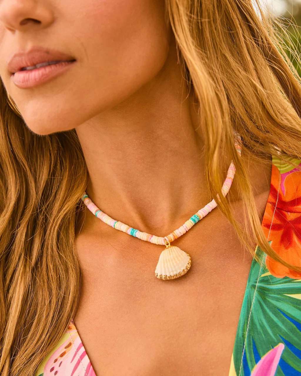 Elvina Beaded Seashell Pendant Necklace | VICI