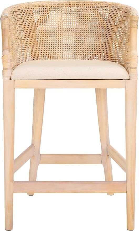 SAFAVIEH Home Collection Brando Tropical Coastal 24-inch Natural White Wash/White Cushion Counter... | Amazon (US)