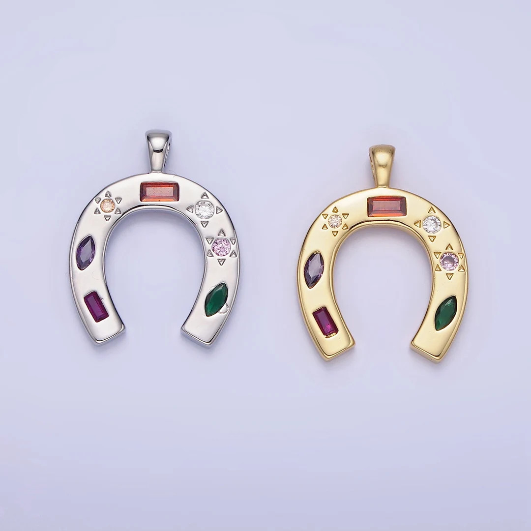 14K Gold Filled CZ Multicolor Celestial Sun Horseshoe Pendant in Gold & Silver AA1128 - Etsy | Etsy (US)
