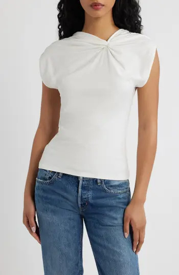 Topshop Knot Detail Ruched Stretch Cotton Top | Nordstrom | Nordstrom
