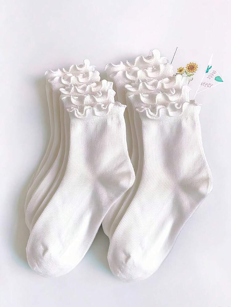 1 Pair/3 Pairs/6 Pairs Japanese Style Ruffled Socks (Cute Women's Socks, Fresh Lace Trim Women's Socks, Ruffled Ankle Socks, White Ruffled Casual Mid-Calf Socks, Women's Casual Mid-Calf Socks, Sweet And Fashionable, Couple Socks, Moisture-Wicking, Antibacterial And Deodorizing, Suitable For Daily Casual Outings, Office, Home, Gatherings, Music Festivals, Travel Attire, Business Casual, Outdoor Sports, Running, College Style, Suitable For Halloween, Christmas, Valentine's Day.) | SHEIN