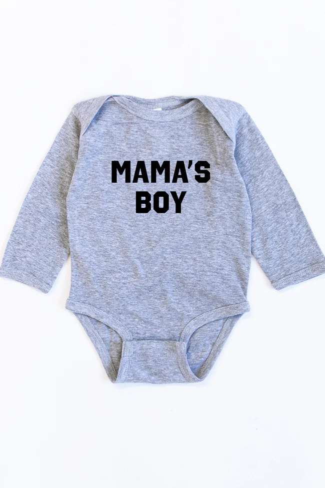 Mama's Boy Grey Graphic Onesie | Pink Lily