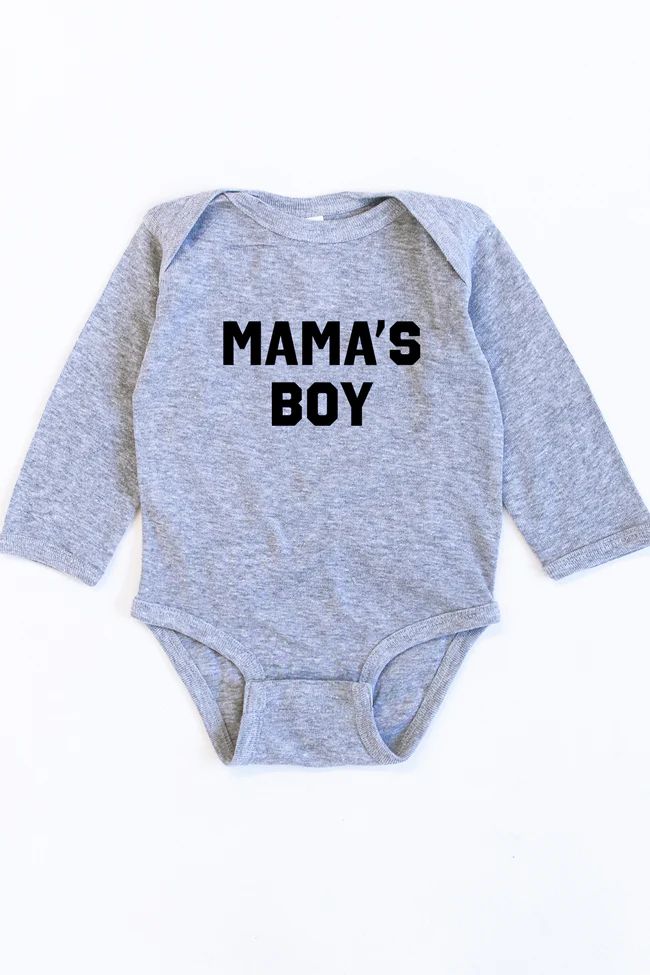 Mama's Boy Grey Graphic Onesie | Pink Lily